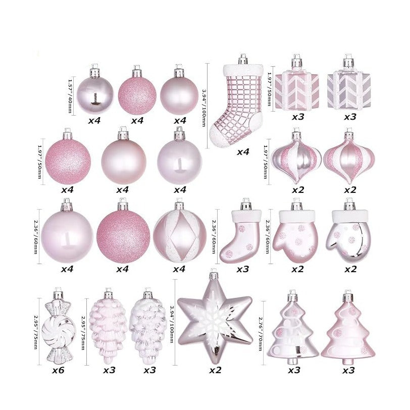 Sea Team 77 Pack Christmas Tree Ornaments Pink Decorations Assorted Set