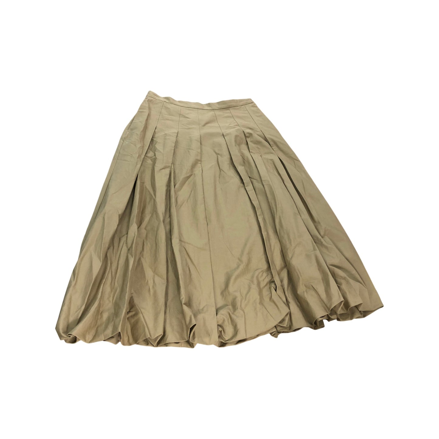 River Island Midi Skirt Women's Khaki Pleated Cotton Blend Classic Style Size 14