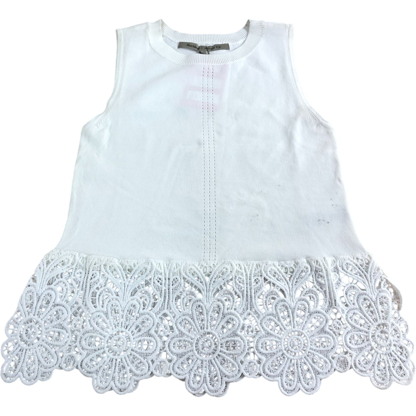 River Island Women's Sleeveless Top UK XS White Floral Lace Hem