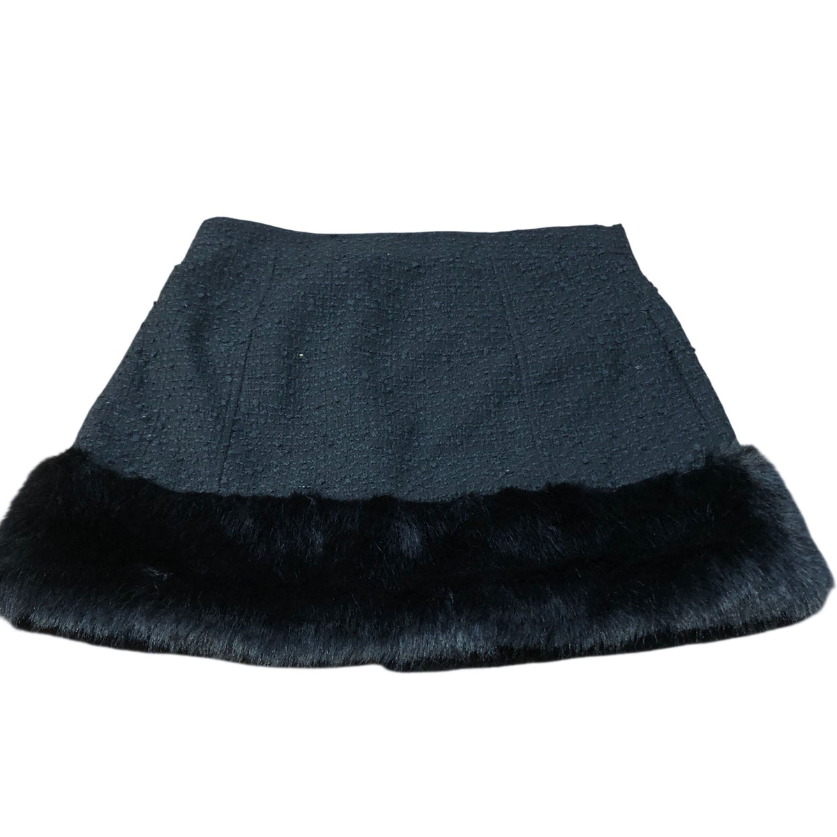 River Island Chic Black Skirt UK Size 16 Women's Faux Fur Trimmed Stylish Design