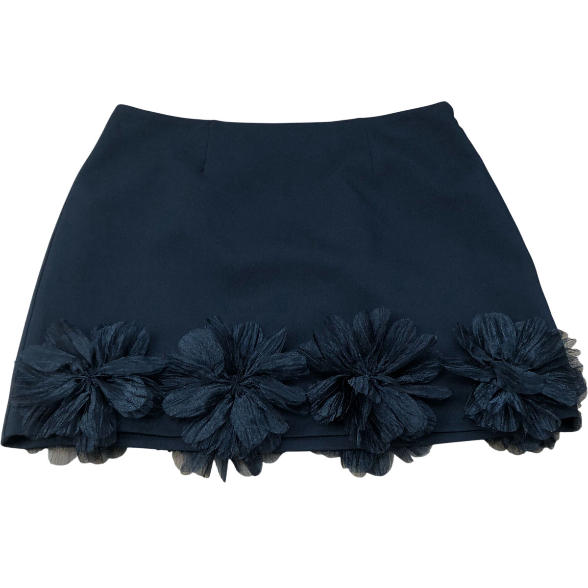 River Island Black Floral A-Line Mini Skirt UK12 Women's Tulle Flowers Design