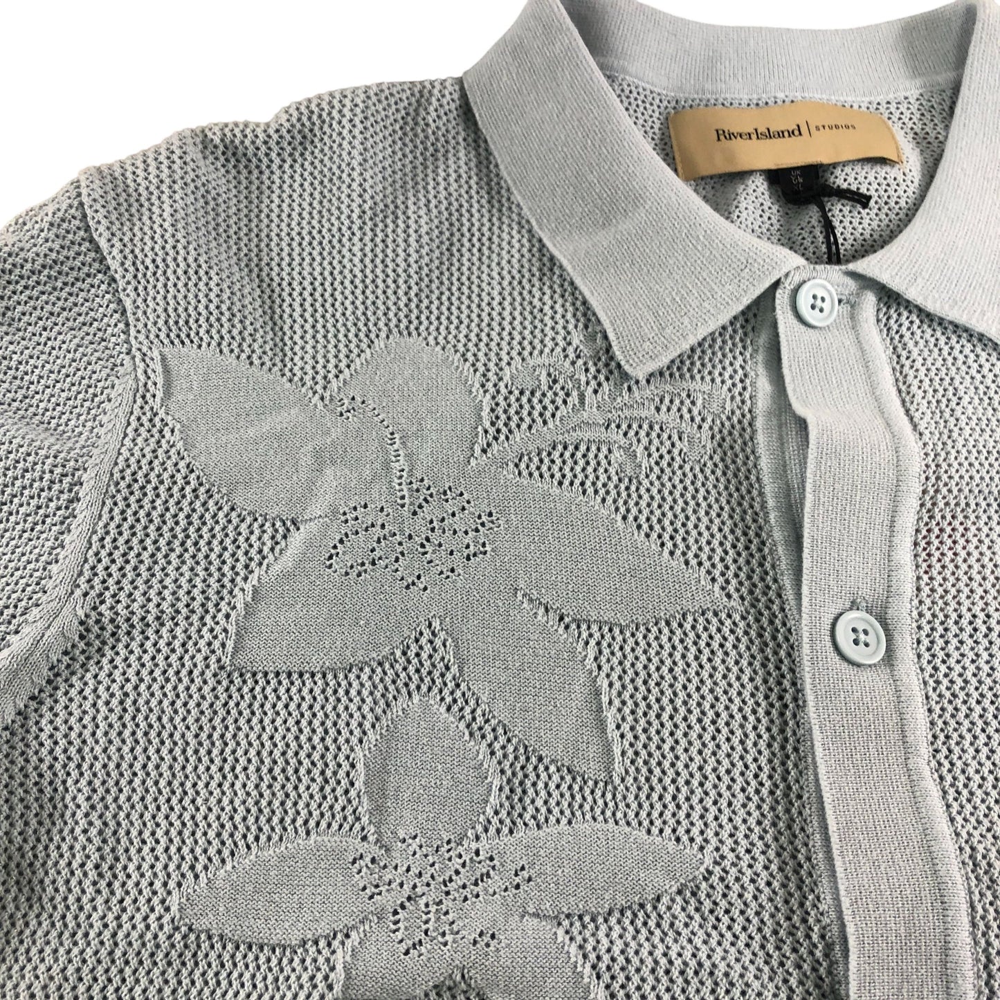 River Island Short Sleeve Floral Knitted Top Light Blue Size Medium