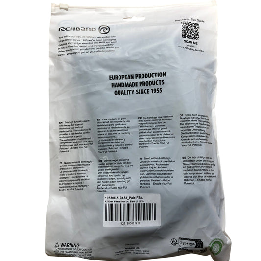 REHBAND RX Knee Sleeve 5mm Large Black Pair Support Brace Comfortable Fit