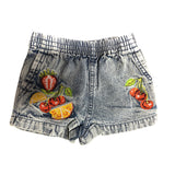 River Island Mini Girls Denim Shorts 12-18 Months Embroidered Fruit