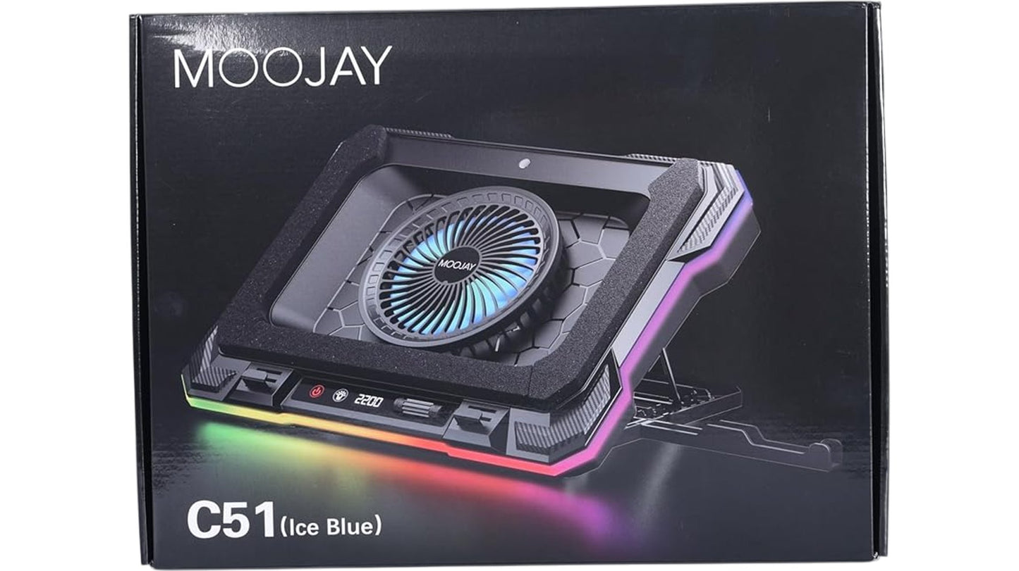 Moojay C51 Laptop Cooling Pad Ice Blue USB Powered Adjustable RGB Fan