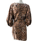 River Island Leopard Print Dress UK22 Women's Long Sleeve Flared Fit Brown
