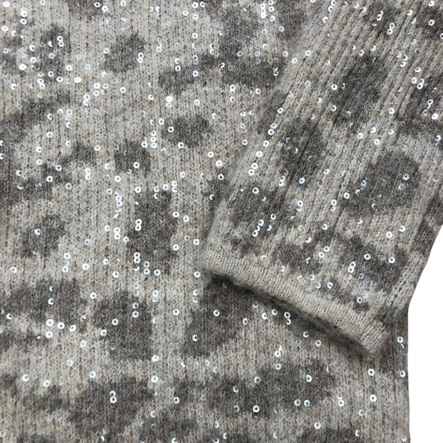 River Island Leopard Print Sequin Sweater XS Women's Casual Knit Wool Blend