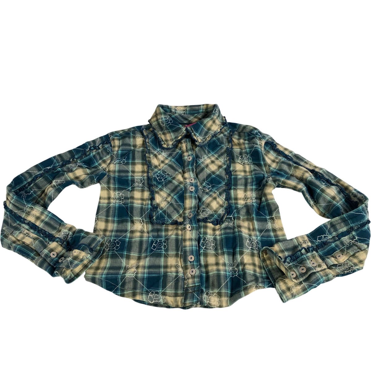 Plaid Shirt Women's Size XS Teal Cotton Long Sleeve