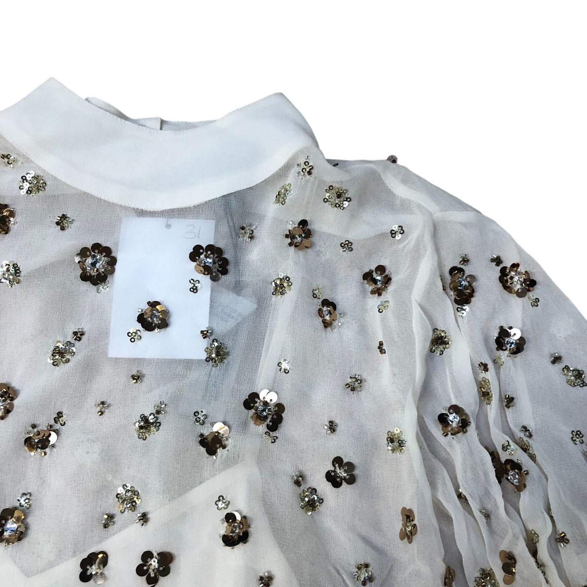Cream Floral Sequinned Blouse Size 12