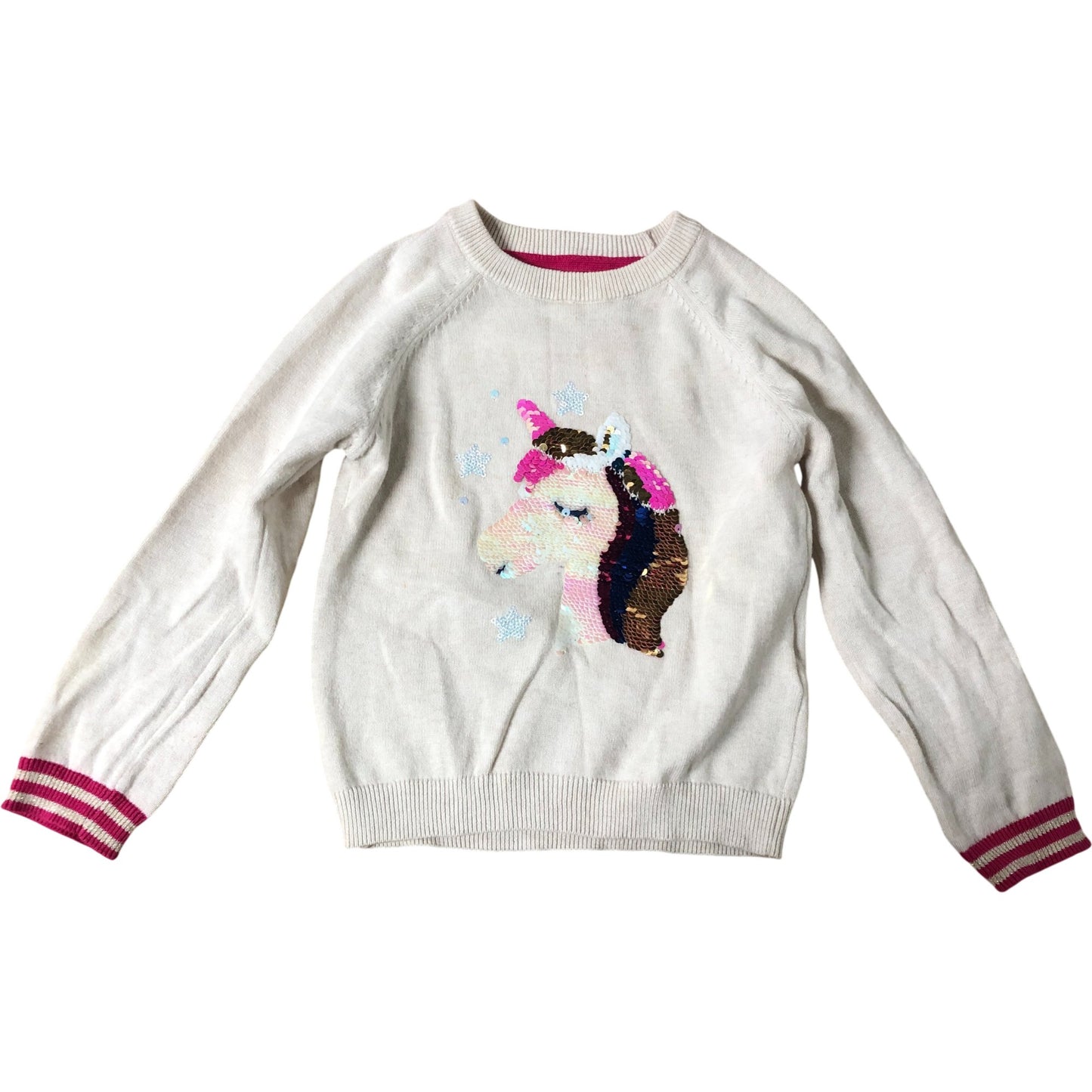Kids Unicorn Jumper 3-4 Years Girls Cream Sequin Long Sleeve Sweater