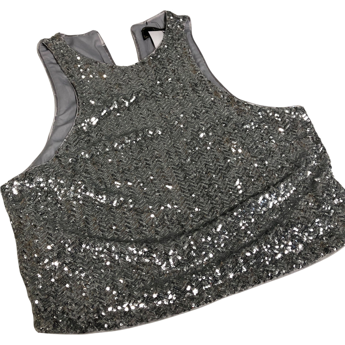 Sequin Crop Top Women's Silver Sleeveless Party Top UK14