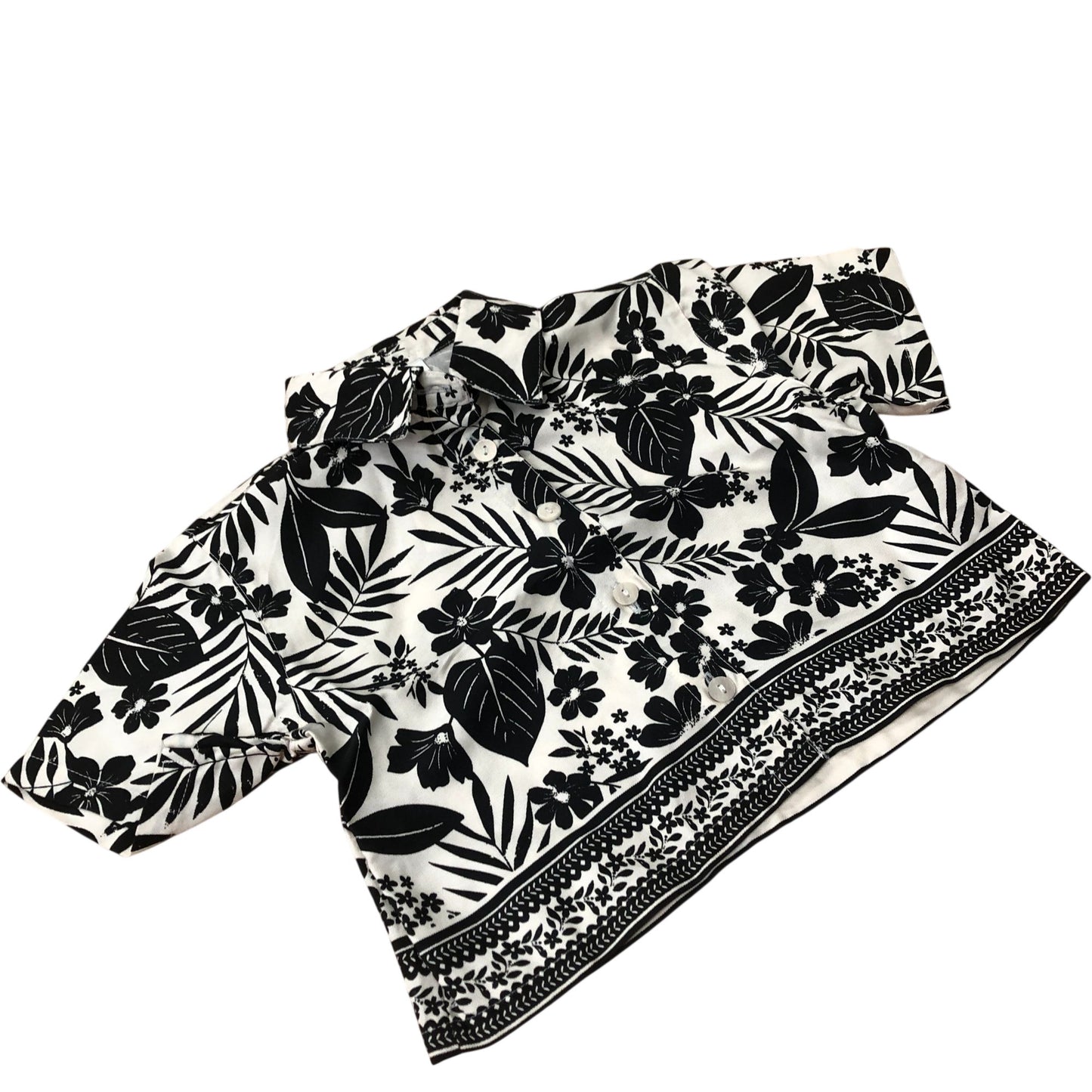 River Island Short Sleeve Tropical Shirt 100% Lyocell Black Floral Print 6 Years