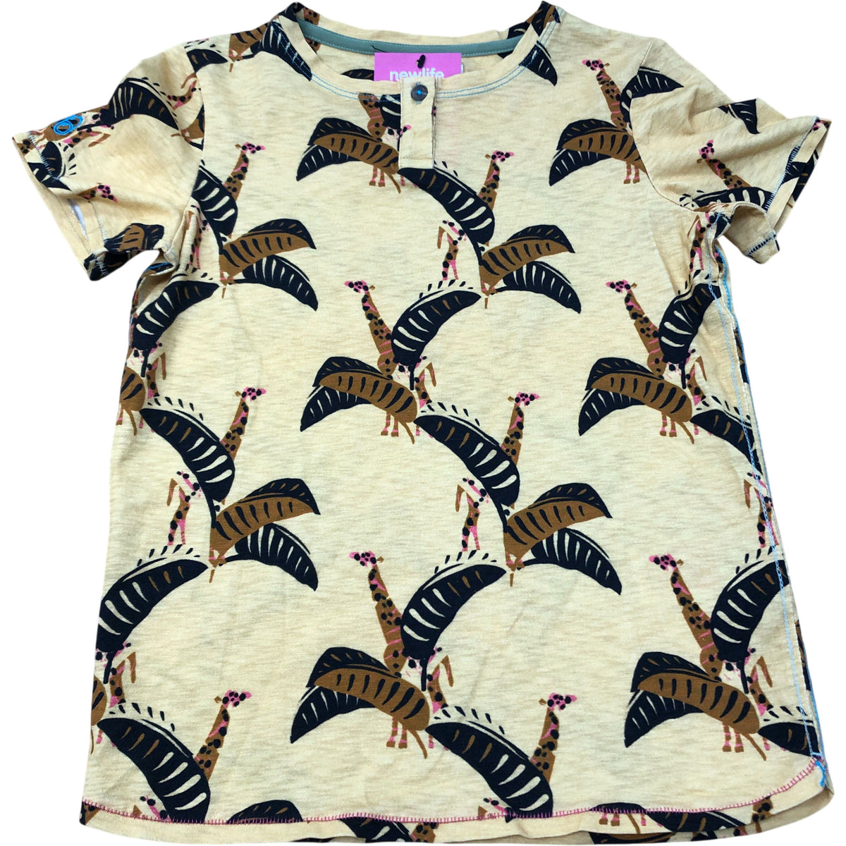 Giraffe Print T-Shirt Boys Yellow Short Sleeve Size 7-8 Years