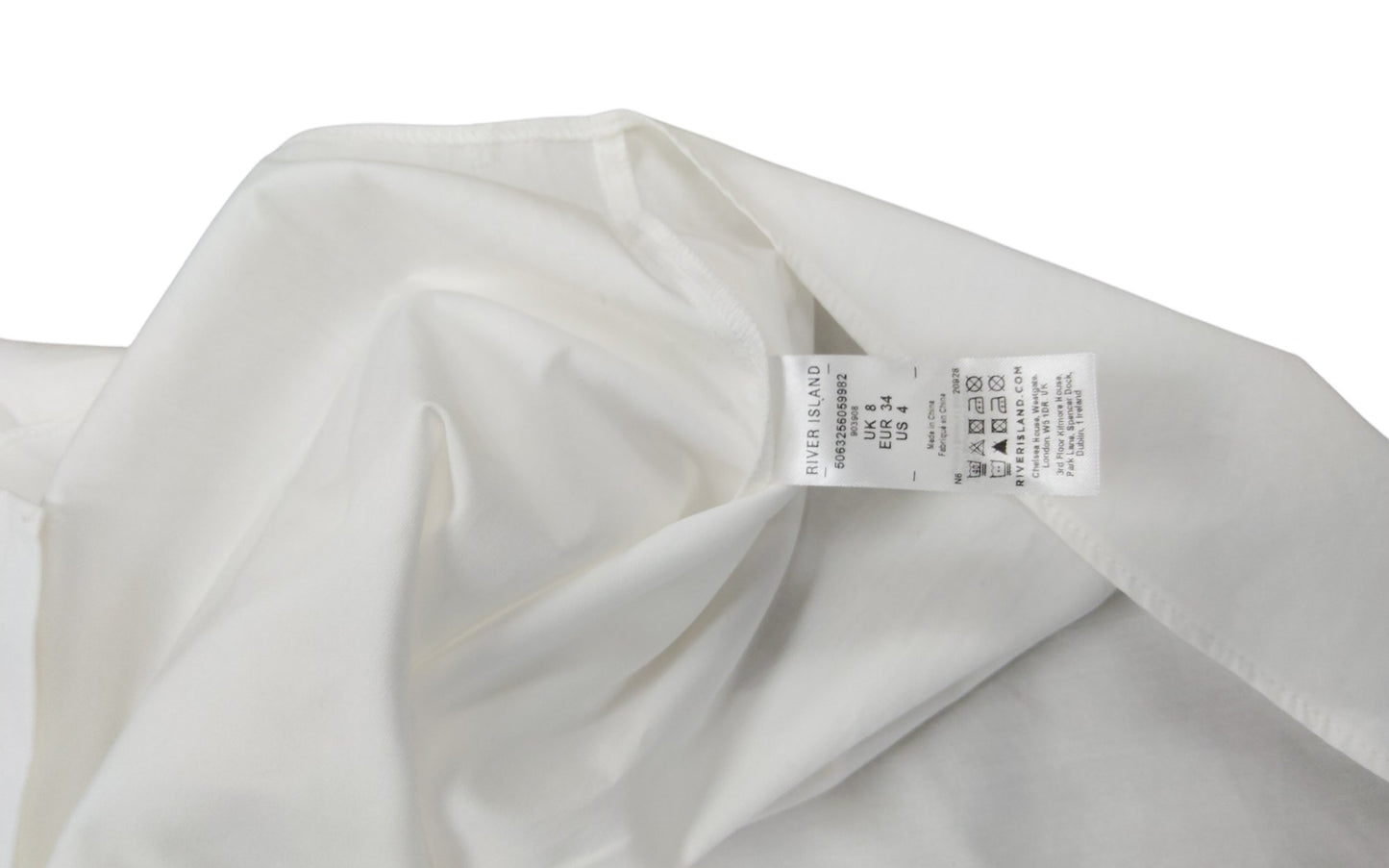 River Island White Smart Shirt UK8 Women's Embroidered Button Up Top