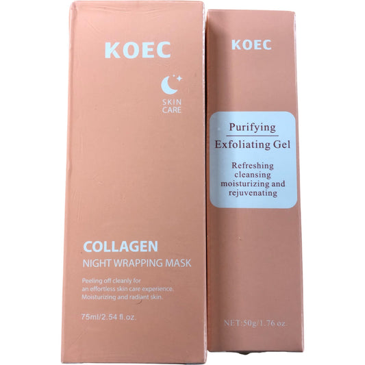 KOEC Collagen Night Wrapping Mask 75ml Purifying Exfoliating Gel 50g Duo Set