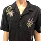 River Island Floral Embroidered Casual Shirt Black Short Sleeve Size Large