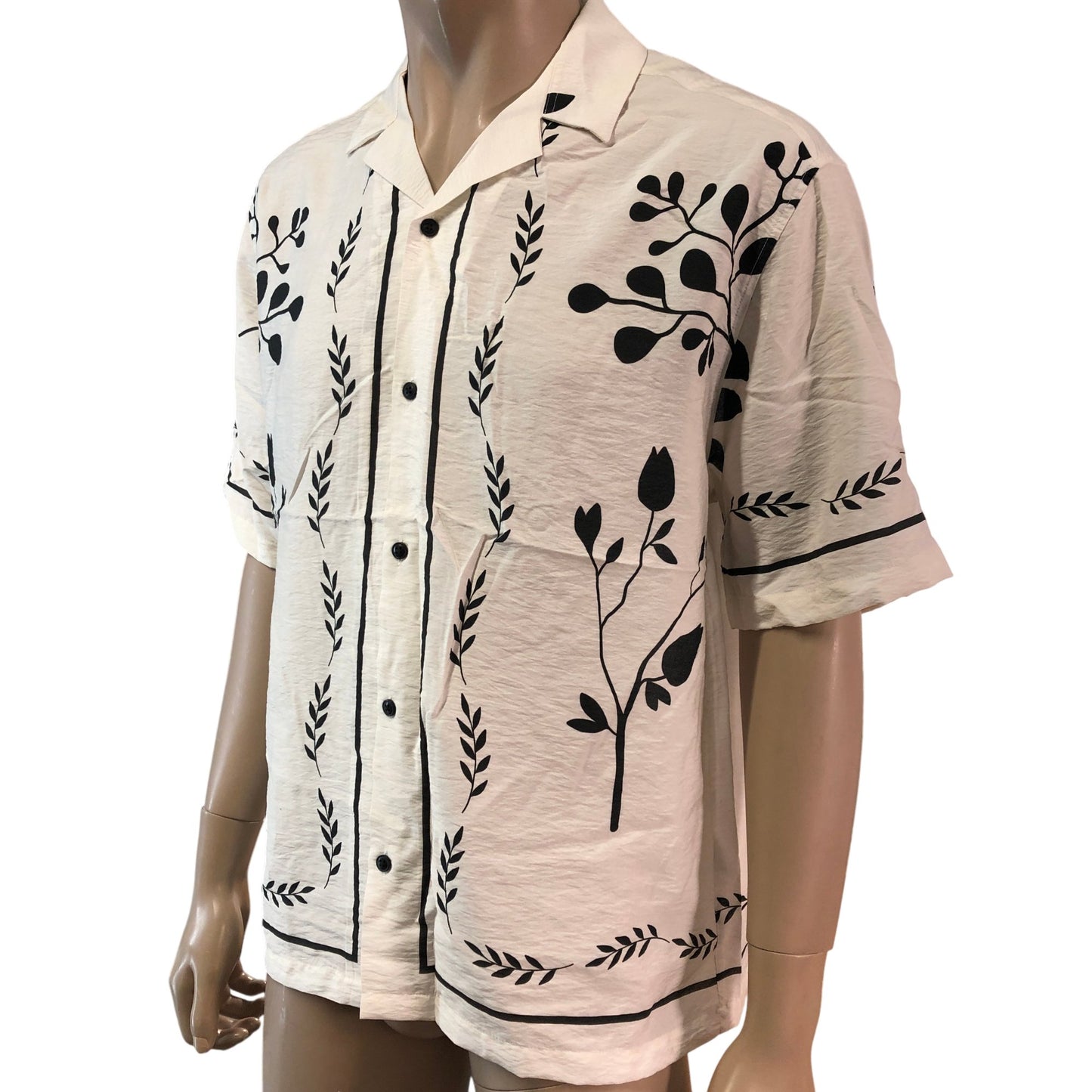 RIVER ISLAND Floral Print Casual Shirt Medium Men's Short Sleeve White