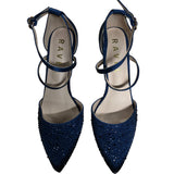 Ravel Strappy Heels UK4 Women's Navy Blue Sparkly Stiletto Shoes