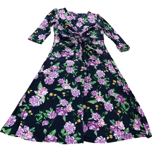 Crew Clothing Company Floral Print Midi Dress UK14 Women's Twist Tie Navy