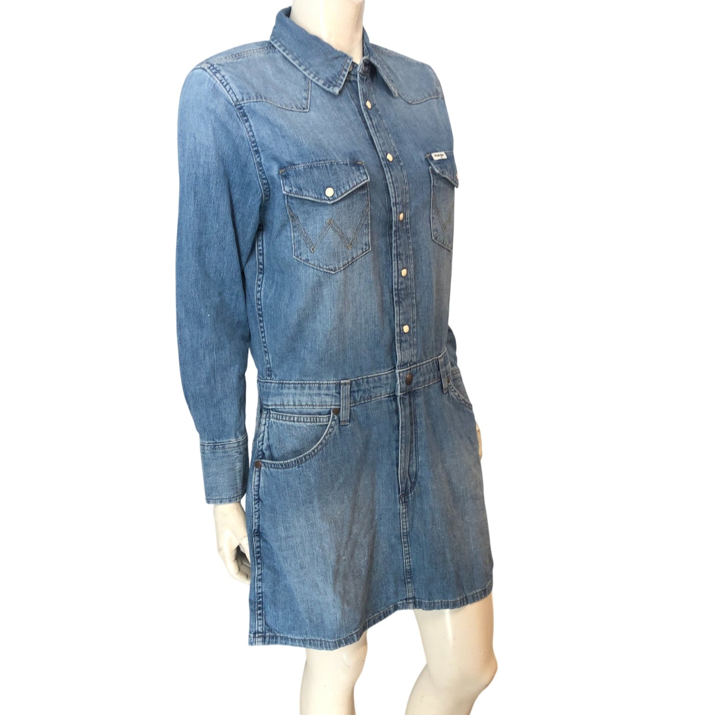Wrangler Denim Dress Women's Blue Casual Button Up Shirt Dress Size Medium