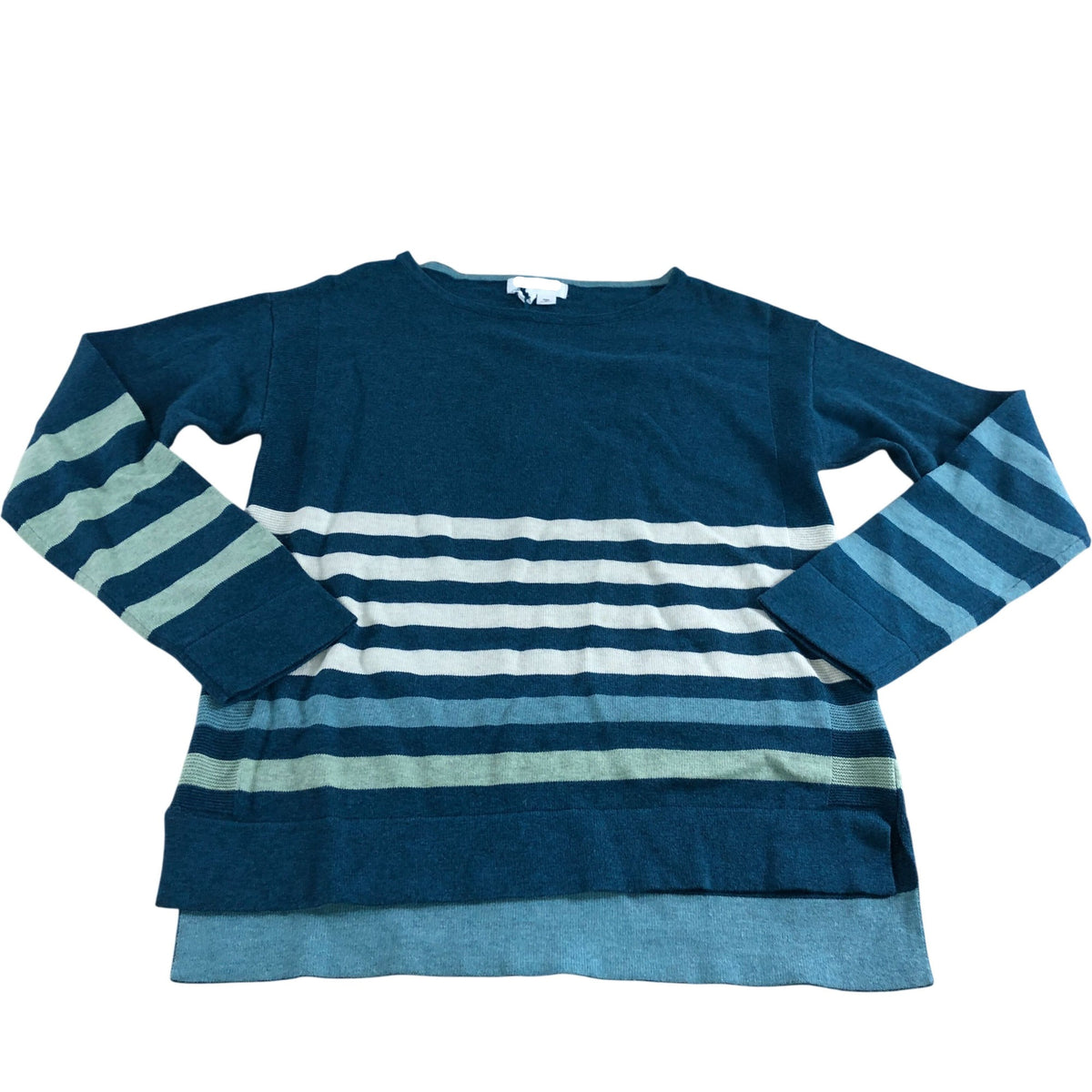 Ophia Stripe Jumper UK8 Women's Teal Multi Organic Cotton Sweater