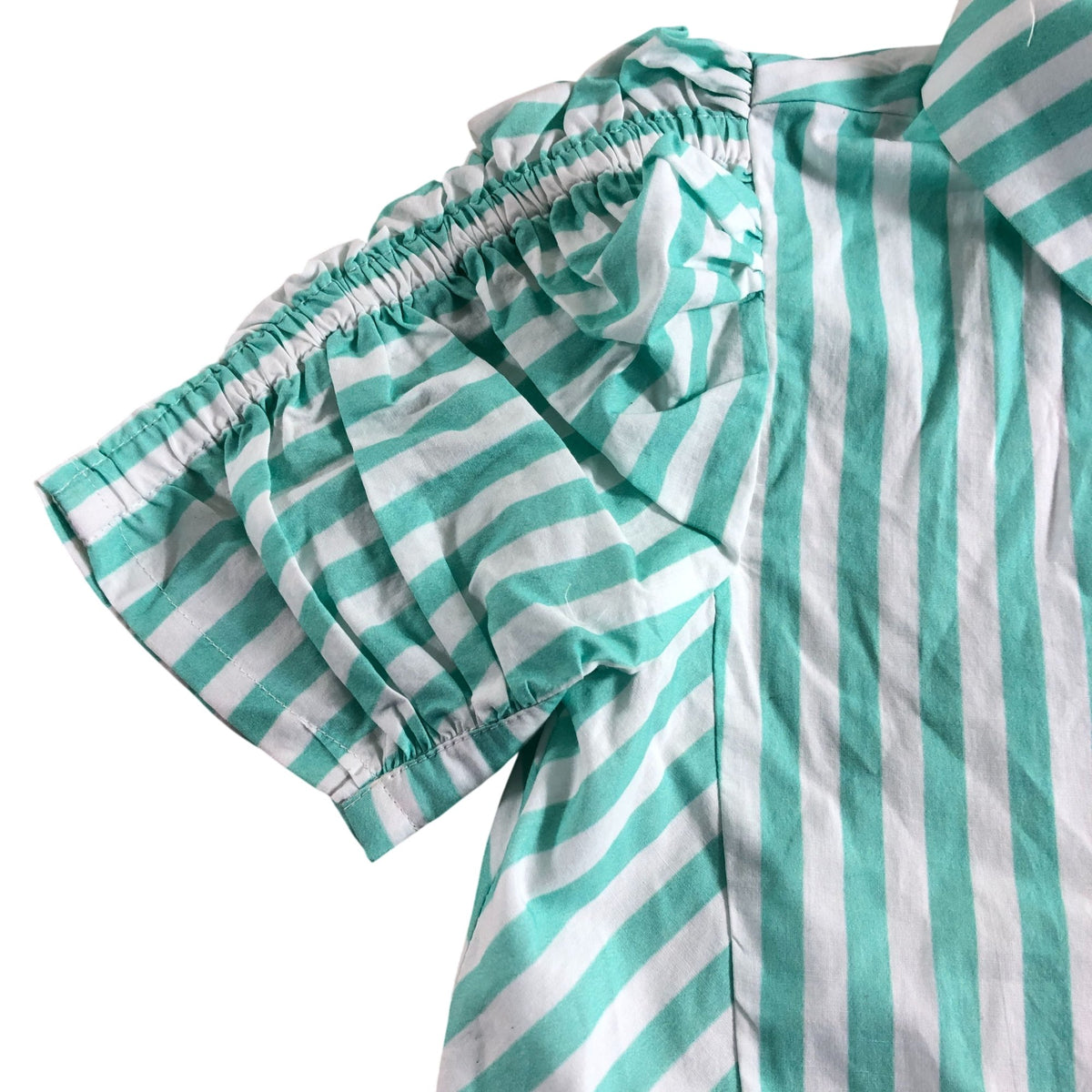 Girls Short Sleeve Striped Shirt Size 6Years Green And White Cotton