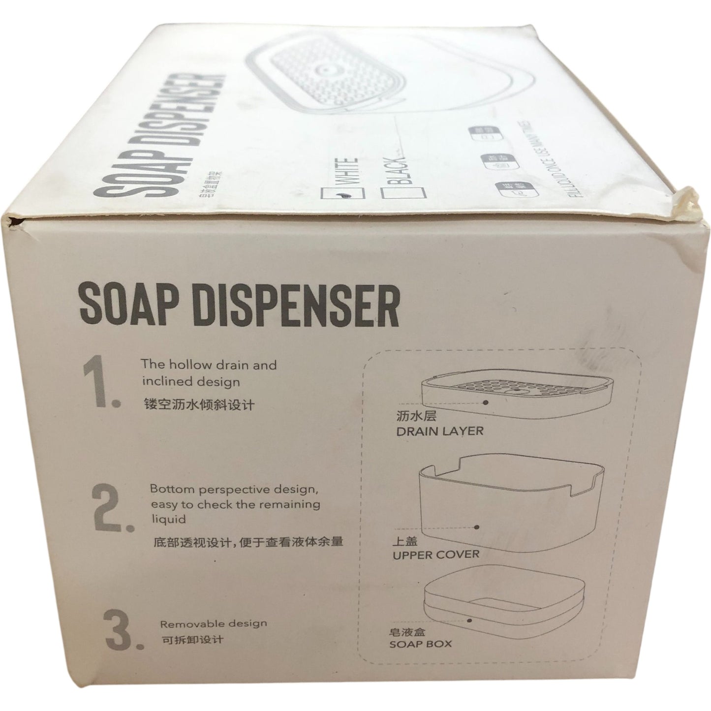 Soap Dispenser No1861 One Handed Operation Drain Design Easy Discharge White