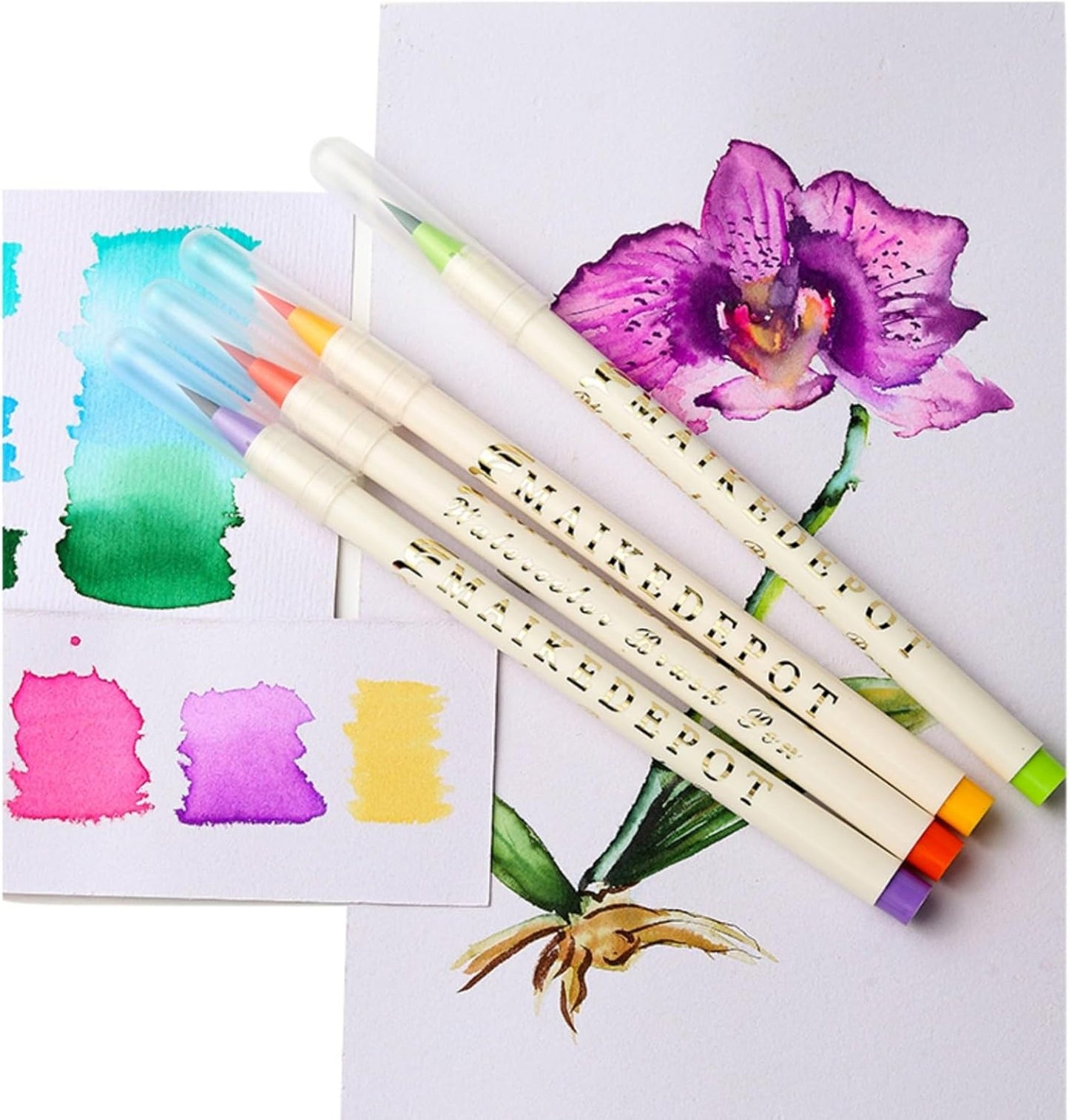 MAIKEDDEPOT 24 Watercolour Brush Pens Blendable Non Toxic Easy Washable Art Set
