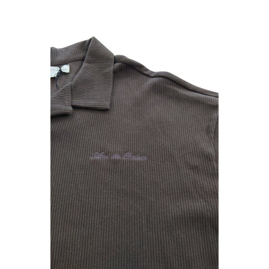 River Island Brown Ribbed Polo Shirt UK XL Men's Short Sleeve Casual Top