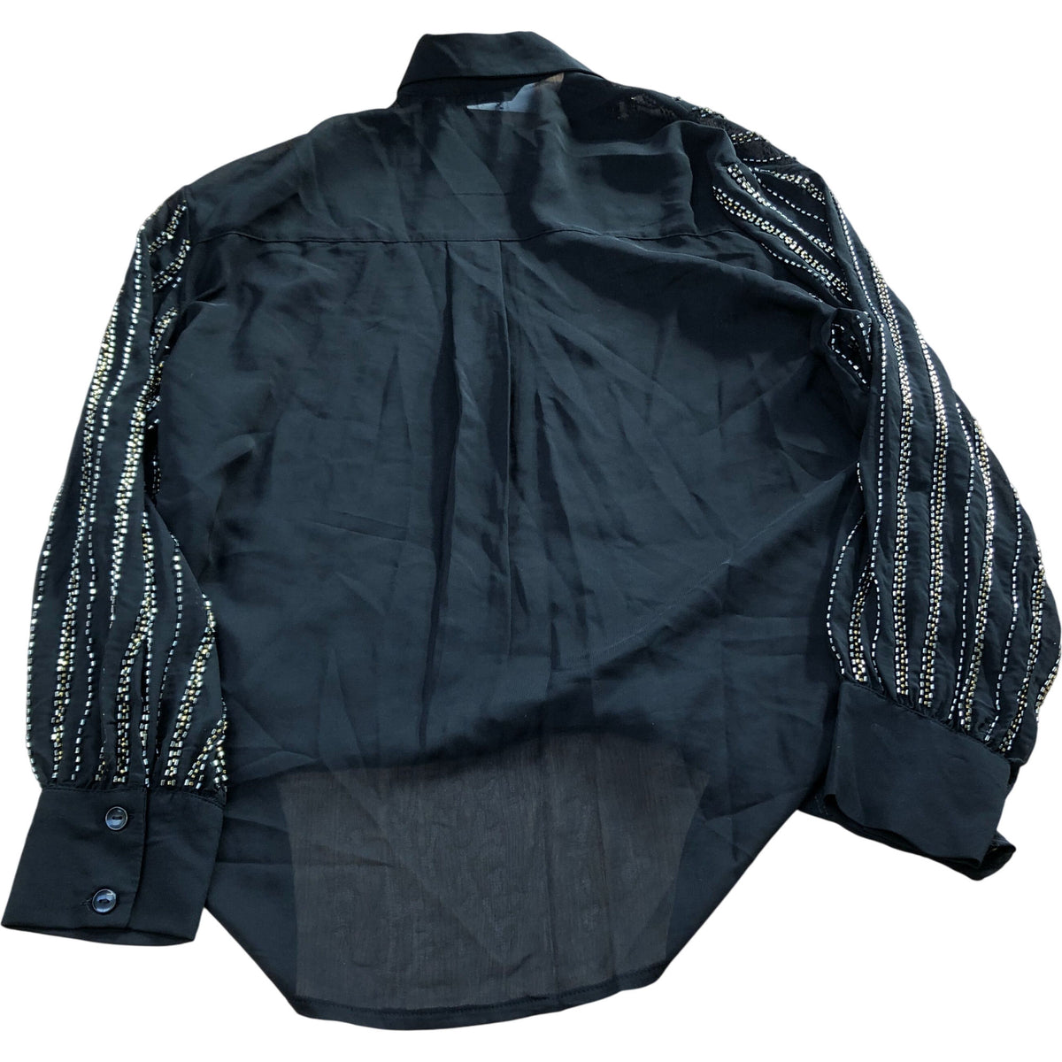 Sheer Black Button Up Blouse Size 10 Women's Metallic Striped Design