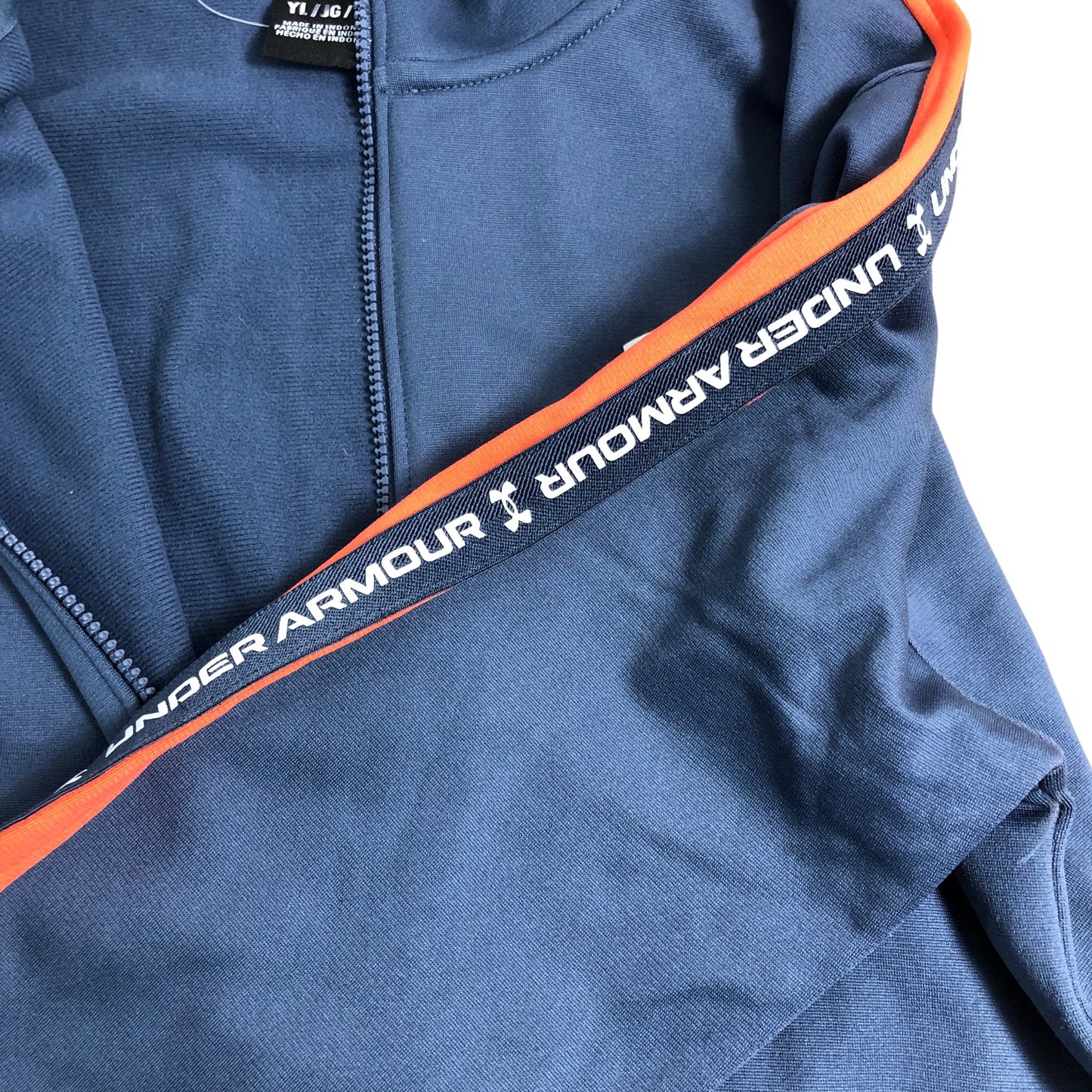 Under Armour Boys Zip Jacket YL 13-14 Navy Blue Orange Training Sport Wear