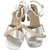 Linzi Bridal Heels UK6 Satin Open Toes Block Heel Pearl Strap Women`s Shoes