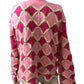 River Island Bright Pink Knitted Cardigan XS Womens Geometric Design Soft Fabric