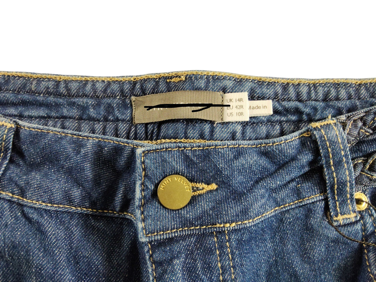 Women's High Rise Denim Jeans Casual Blue Wide Leg UK14