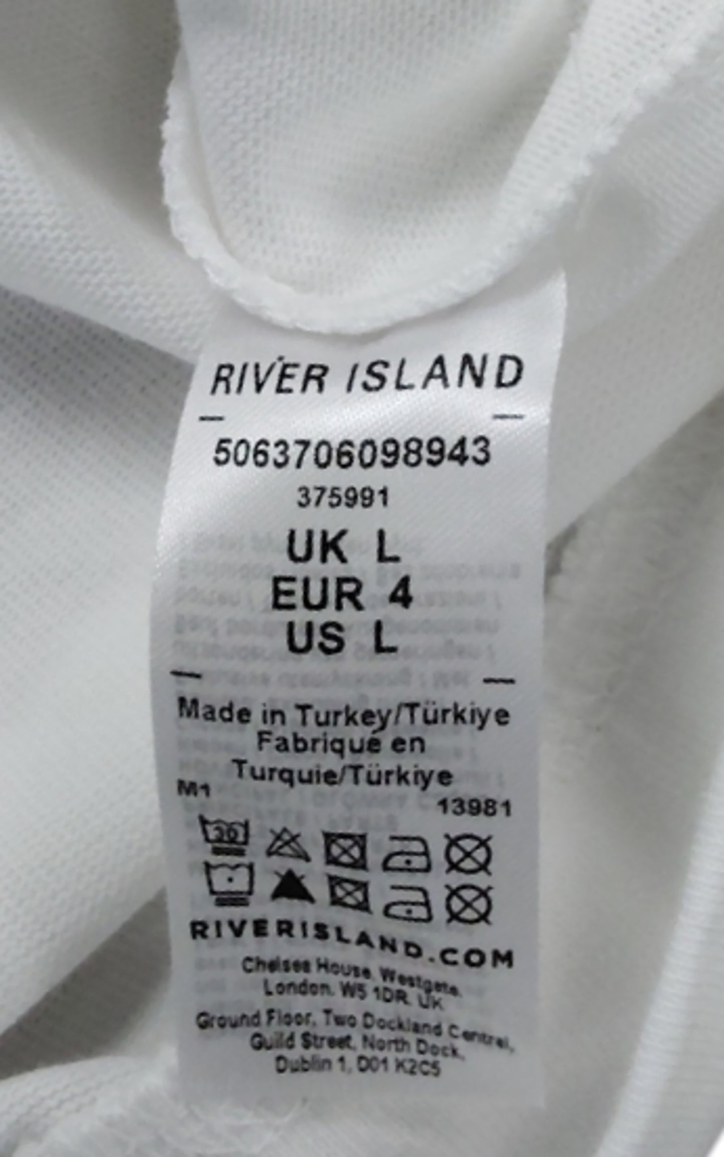 River Island T-Shirt Size L Men's White Graphic Print Luxury Fashion