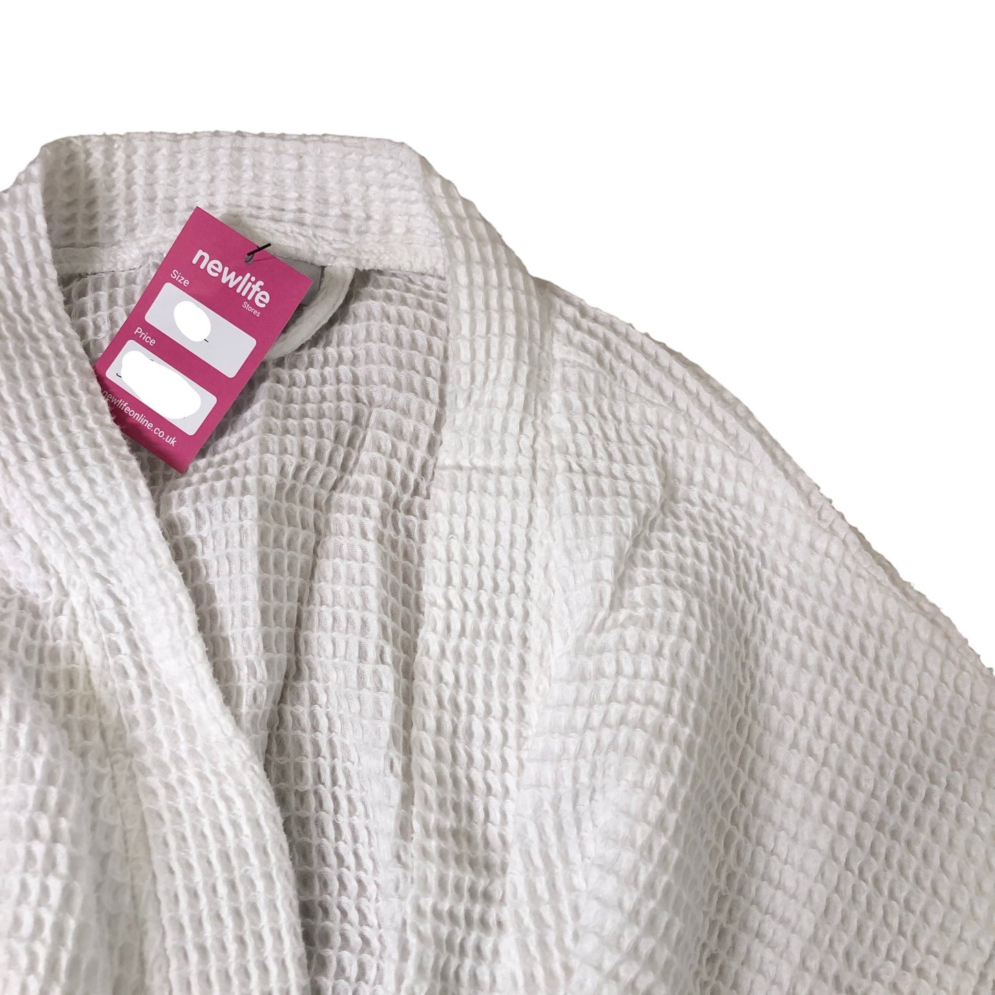 White Short Sleeved Waffle Robe Lightweight Organic Cotton Size S
