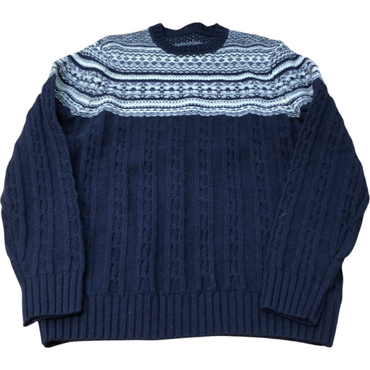 Men's Navy Blue Fair Isle Lambswool Sweater Size Small