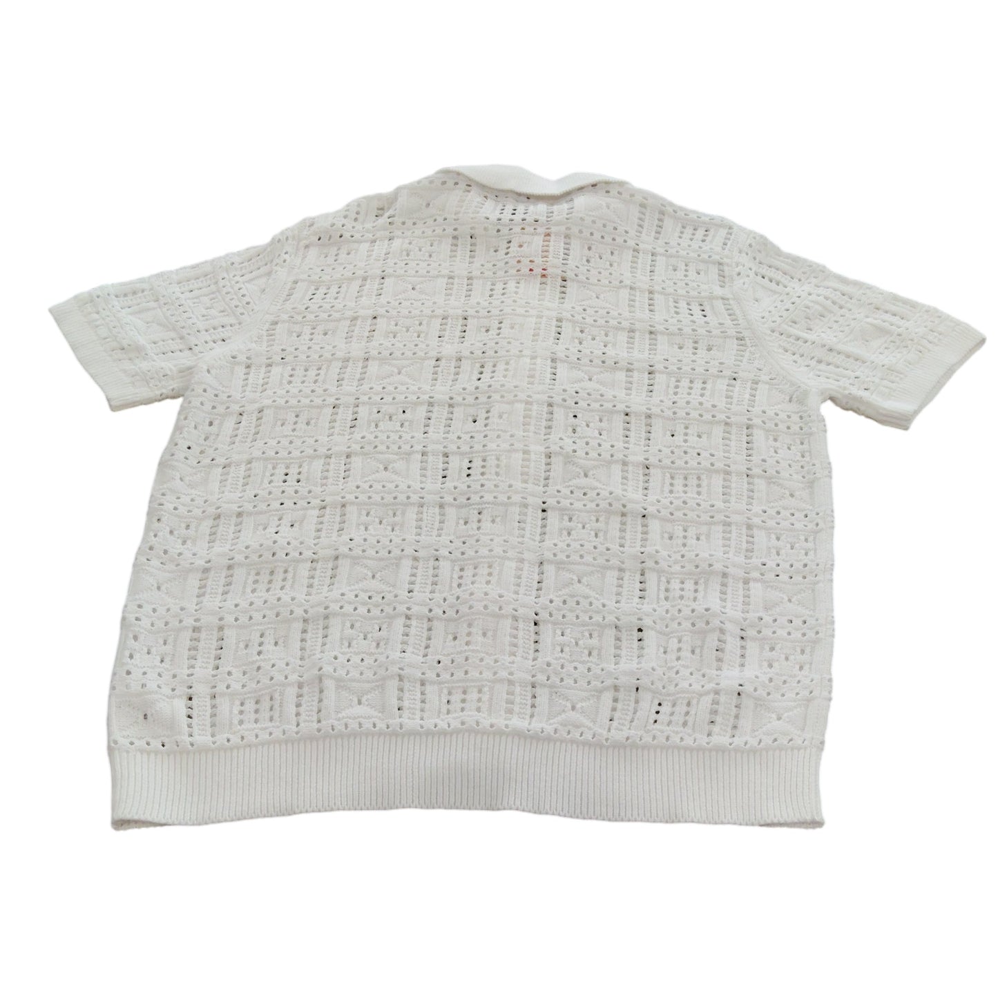 River Island Men's Short Sleeve Cardigan Large White Knitted Crochet Style