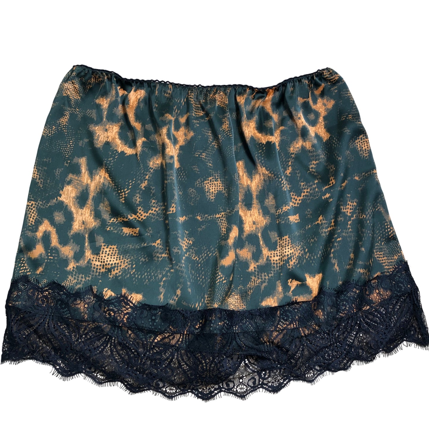 River Island Women's UK16 Green Animal Print Skirt With Black Lace Trim