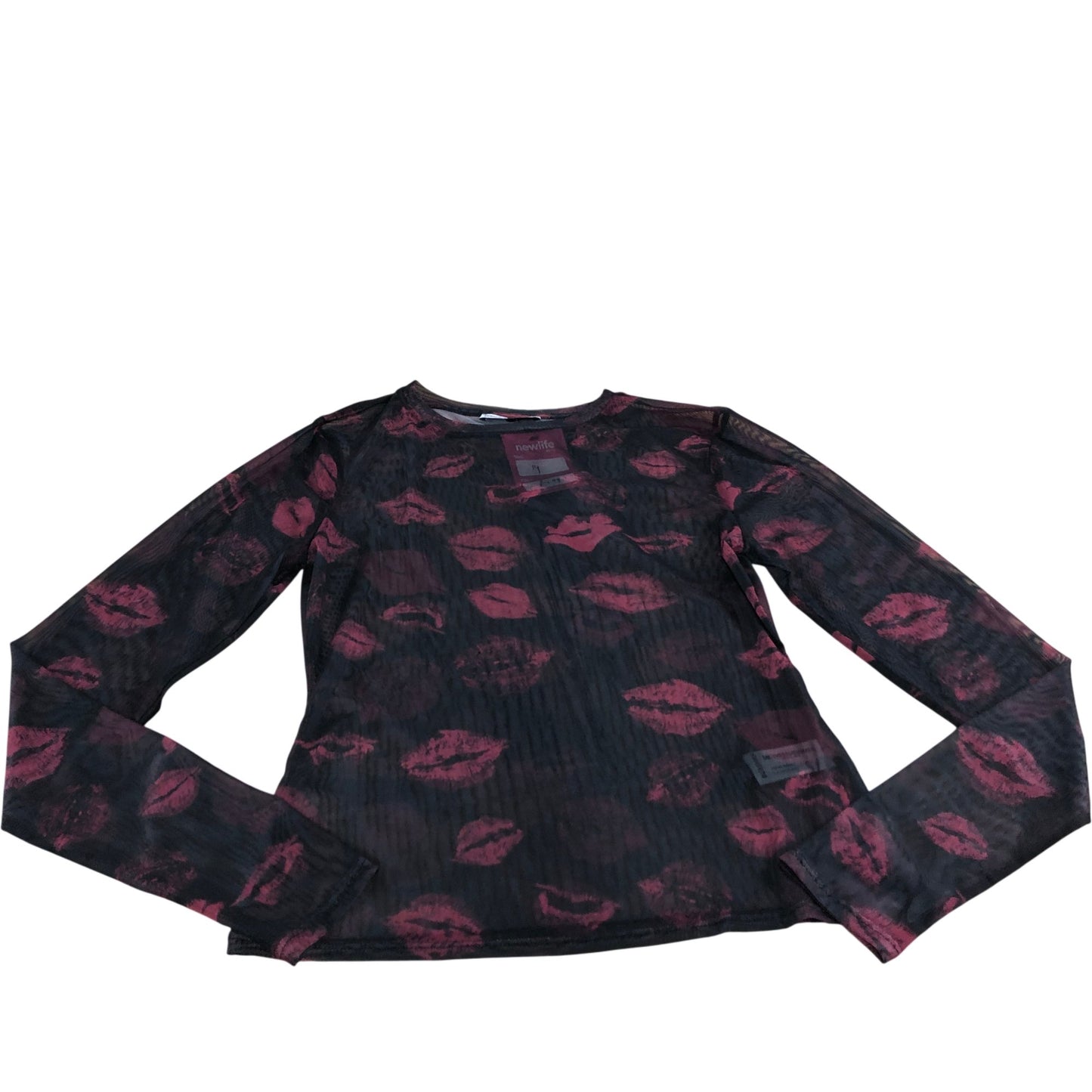 Bershka Women's Long Sleeve Top Size L Lips Print Black