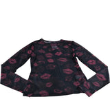Bershka Women's Long Sleeve Top Size L Lips Print Black