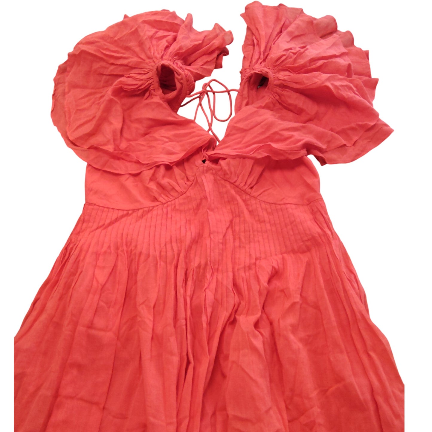 River Island UK14 Women's Orange Dress Short Puff Sleeves Cotton Summer