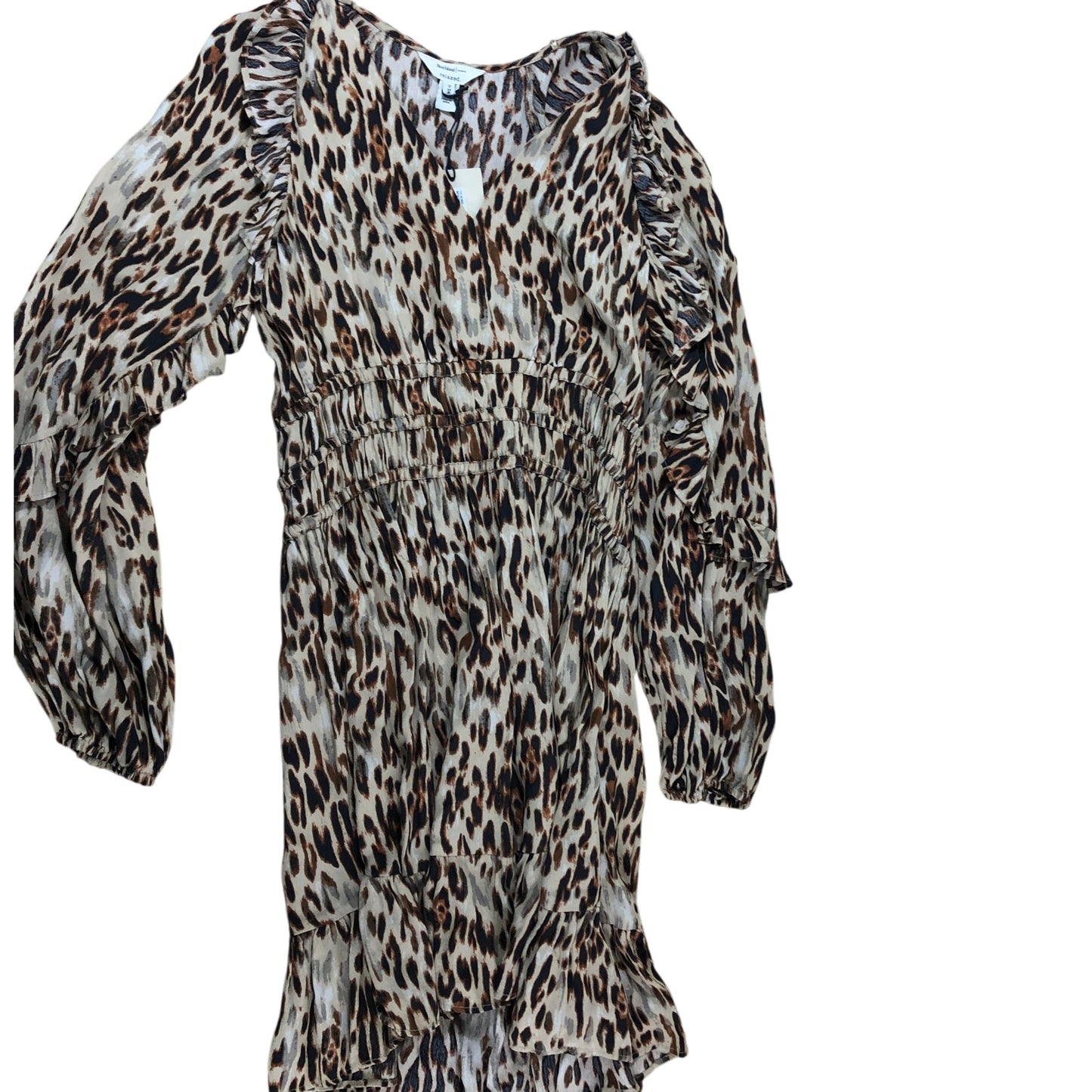 River Island Casual Dress UK8 Women's Animal Print Beige Light Long Sleeve