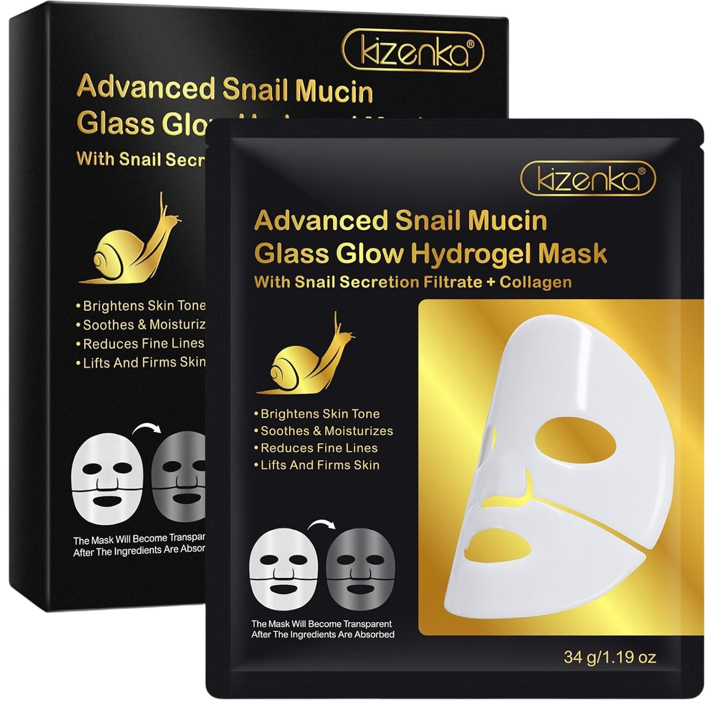 Kizenka Advanced Snail Mucin Glass Glow Hydrogel Mask 6 Pack Korean Skincare