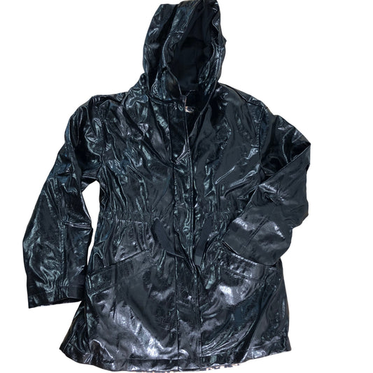 AllSaints Girls Black Rain Coat 11-12Y Waterproof Hooded Leopard Print Gilet