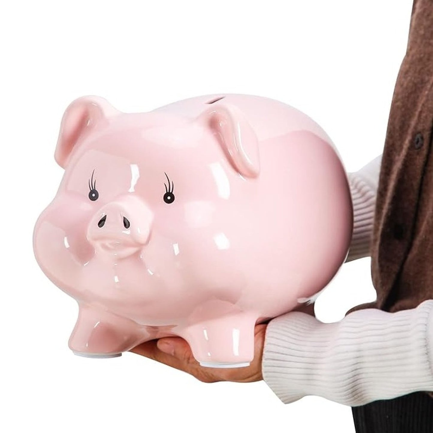 Pig World Large 11" Ceramic Piggy Bank Cute Pig Money Box Pink Collectable