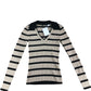 Branded Striped V Neck Sweater Women's Casual Cotton Wool Blend Beige Black UK 6
