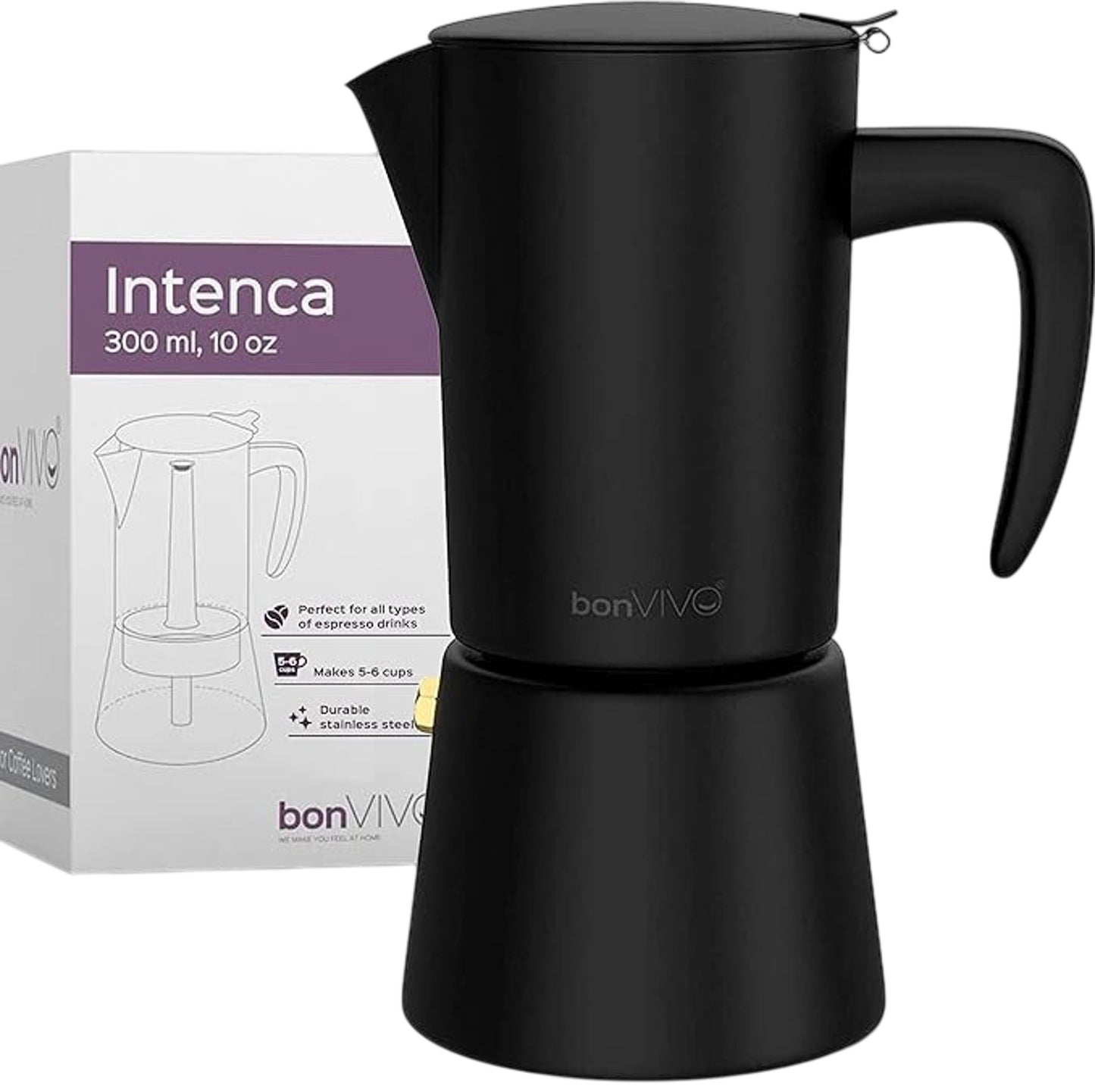 BONVIVO Intenca Moka Pot 300ml 10oz Espresso Maker Durable Stainless Steel