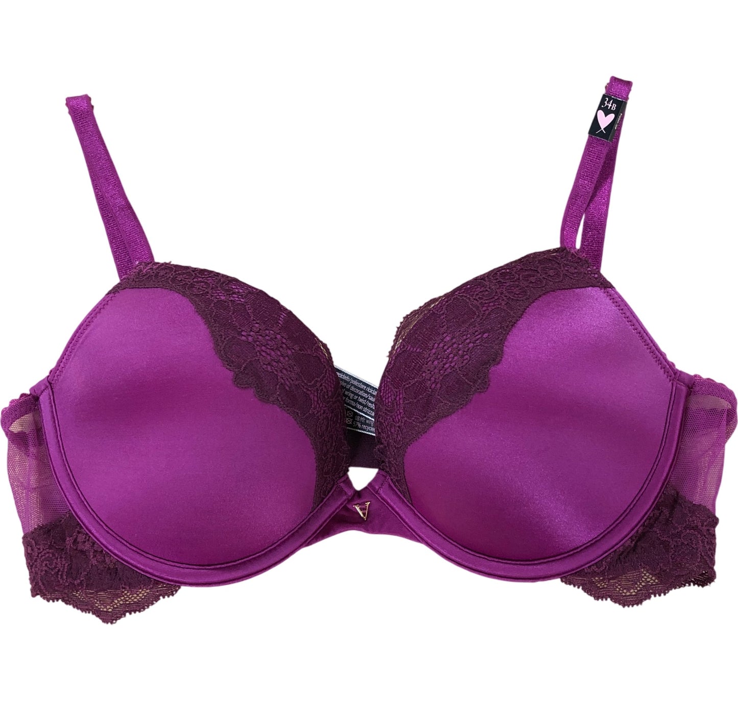 VICTORIA'S SECRET Very Sexy Push Up Bra 34B Women's Lace Back Pink Purple