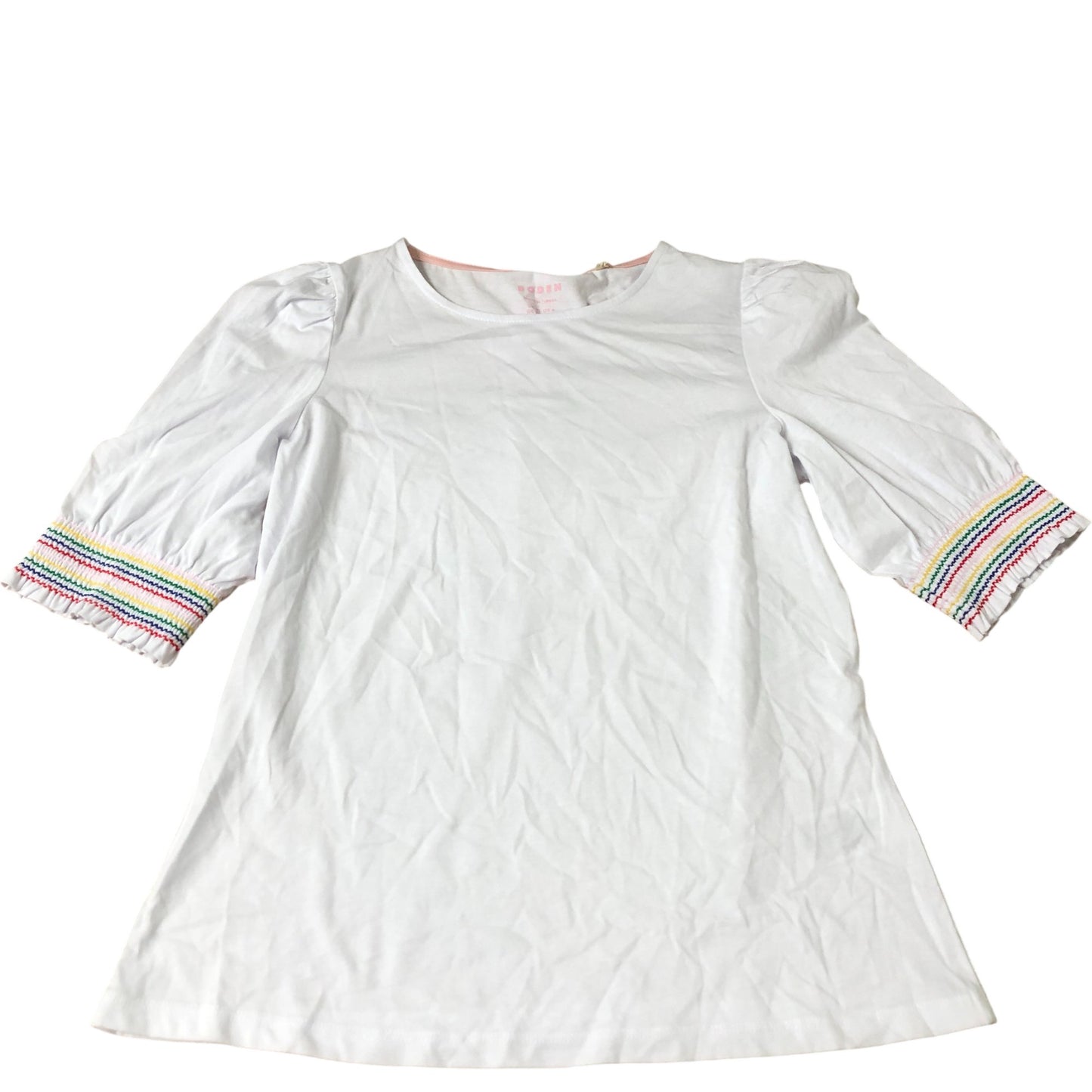 Boden White Puff Sleeve Top Women's Rainbow Trim UK10